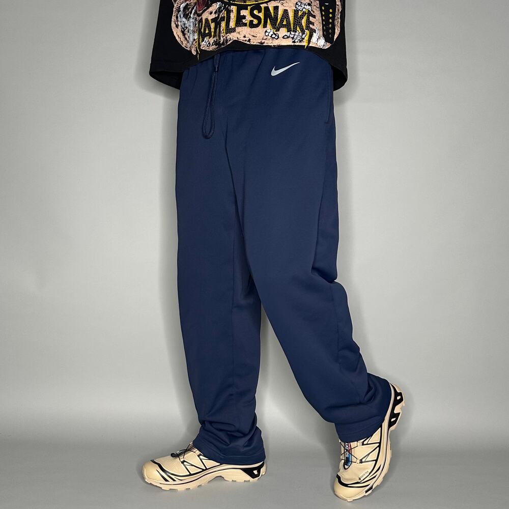 Vintage Y2K Nike Sweatpants Mens M Baggy Wide Leg Navy Blue Grey Polyester